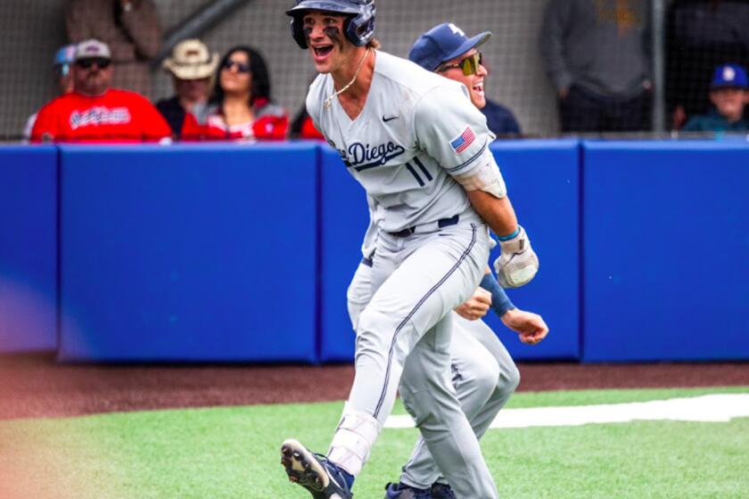 USD right fielder Jakob Christian celebrates his first-inning home run against Fresno State.