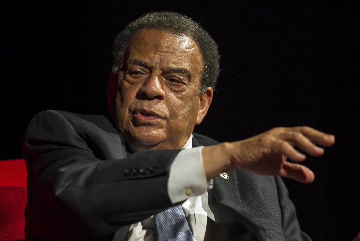 Would LBJ approve of voter IDs? Former UN Ambassador Andrew Young at an April 9 event at the LBJ Library in Austin, Texas, marking the 50th anniversary of the Civil Rights Act.