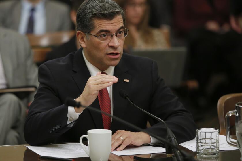 California Atty. Gen. Xavier Becerra, seen during a confirmation hearing in January, has emerged as the leading candidate for the post in the 2018 election.