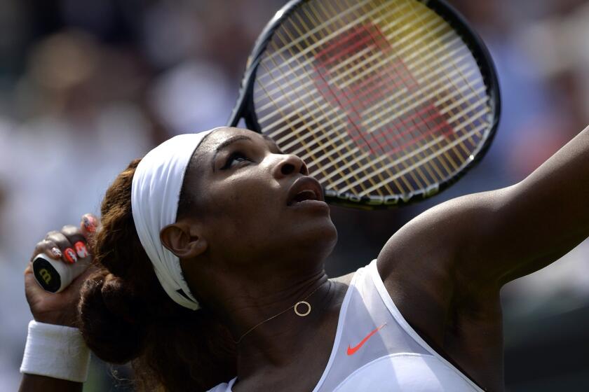 Serena Williams defeated Caroline Garcia, 6-3, 6-2, in the second round at Wimbledon on Thursday.