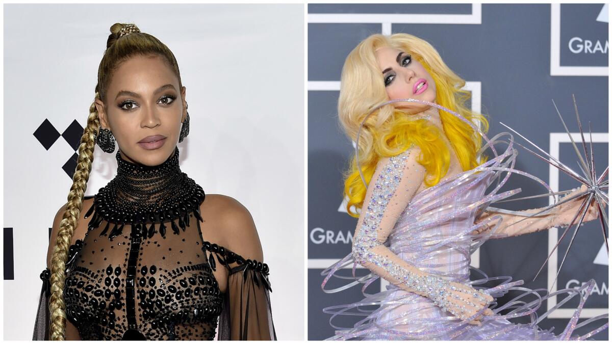 Beyoncé, left, and Lady Gaga