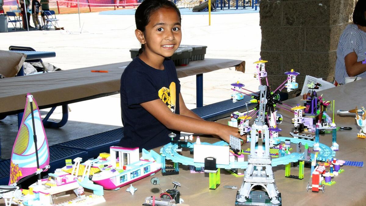 Rishha Mandal displays her Lego setup during Saturday's Maker Faire held at La Cañada Elementary School.