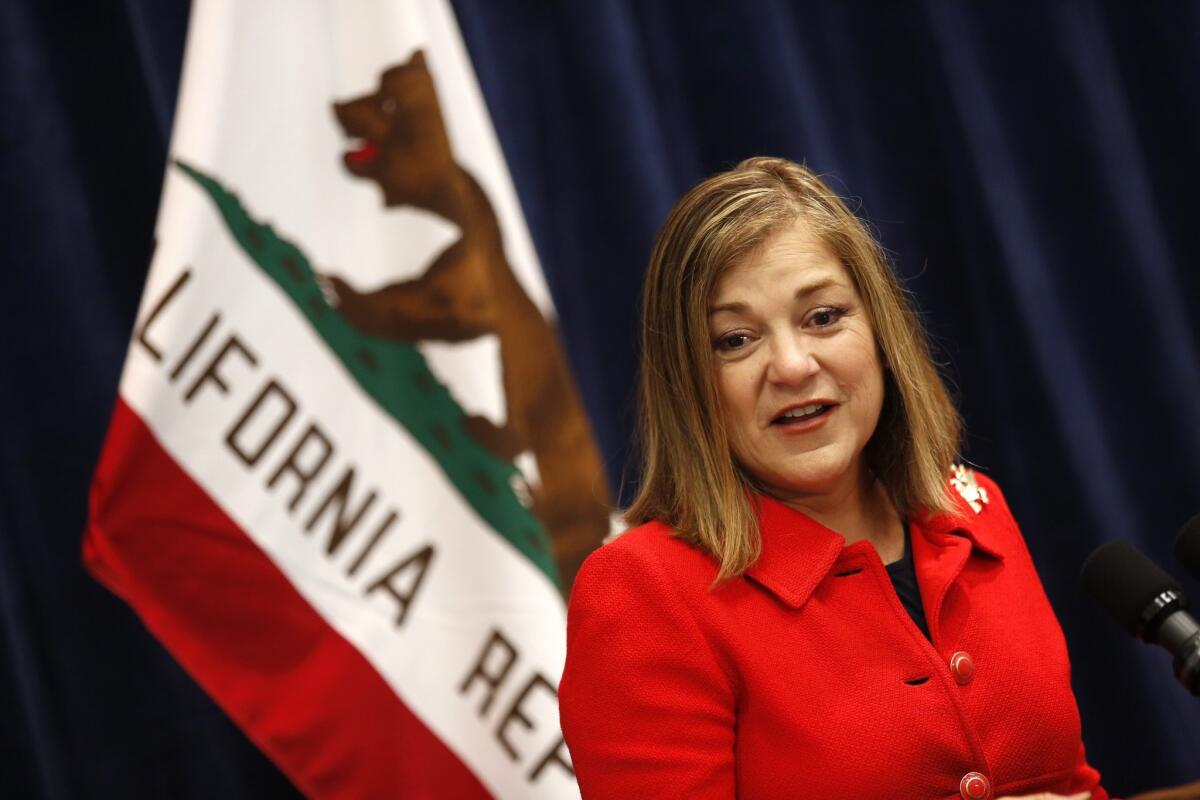 Rep. Loretta Sanchez (D-Garden Grove) speaks during a news conference at the California Democratic Party's 2015 convention in Anaheim in May. She reported raising almost $1 million for her 2016 Senate bid.