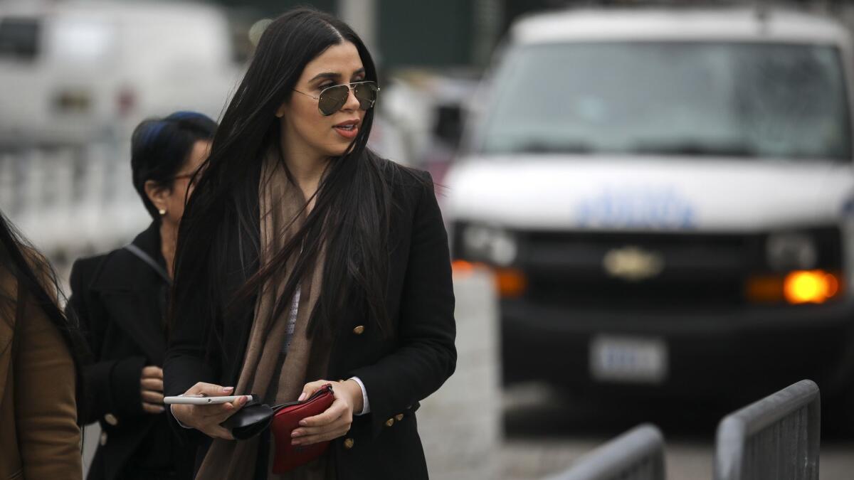 Emma Coronel, the 29-year-old wife of drug kingpin Joaquin "El Chapo" Guzman, arrives at court in New York on Wednesday.
