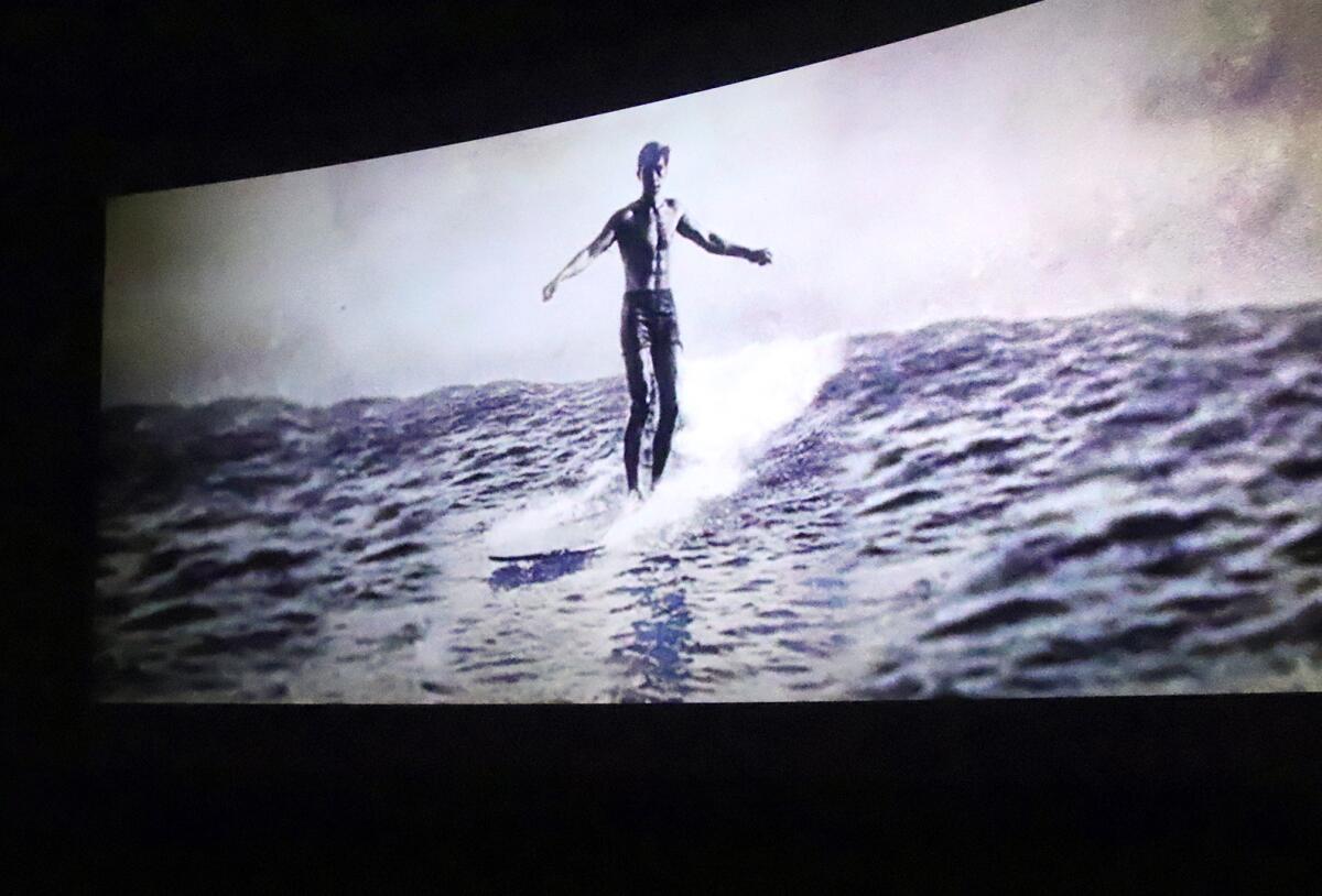 A clip of Duke Kahanamoku shown Tuesday during a screening of "Waterman," a documentary about the surfing legend.