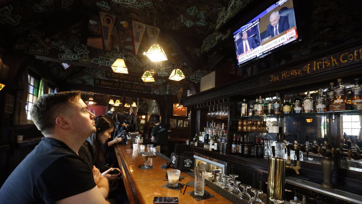 Tyler Dowling arrived at 6:15 a.m. at Tom Bergin's Public House to watch the Comey hearings.