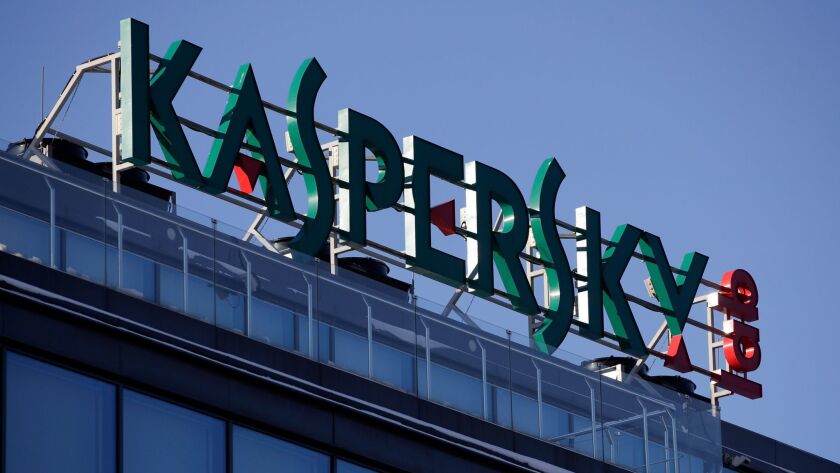 A sign above the headquarters of Kaspersky Lab in Moscow.