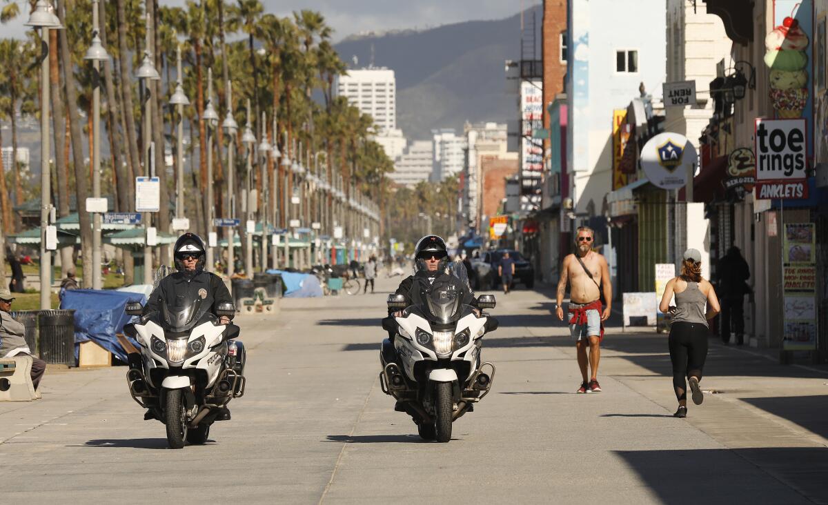 Motorcycle police on the Venice Boardwalk