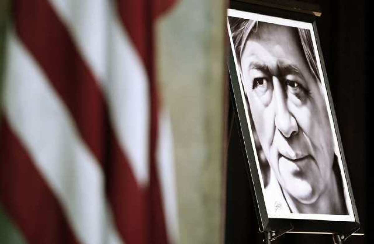 A portrait of civil rights activist Cesar Chavez was displayed during the city's 12th annual Cesar Chavez celebration at Pacific Community Center.