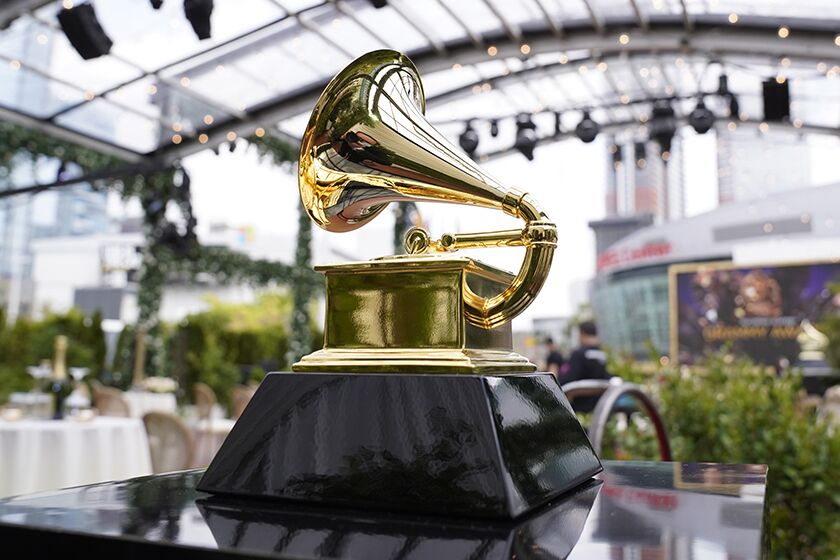A decorative Grammy at the 63rd annual Grammy Awards in Los Angeles in 2021.