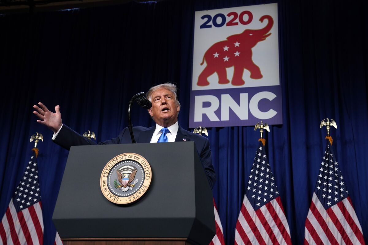 President Trump speaks Monday during the Republican National Convention in Charlotte, N.C.