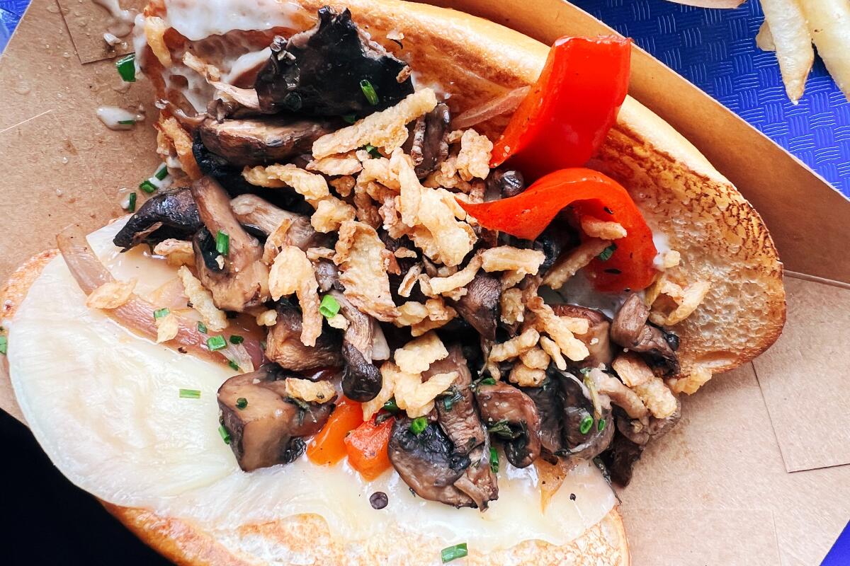 The mushroom Philly vegetarian sandwich at Galactic Grill in Disneyland's Tomorrowland.