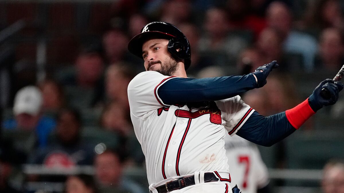 Atlanta Braves catcher Travis d'Arnaud bats against the Philadelphia Phillies on Sept. 29.