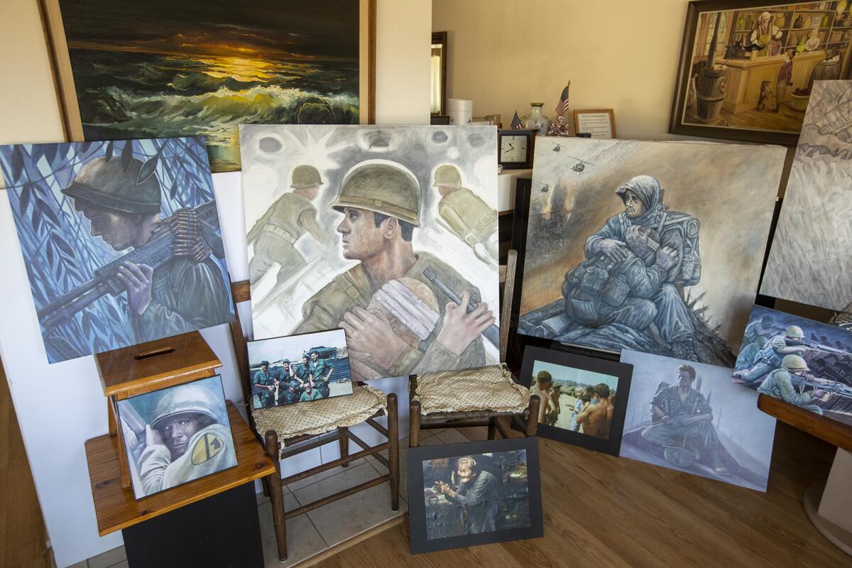 Ed Bowen's paintings are collected in his home.