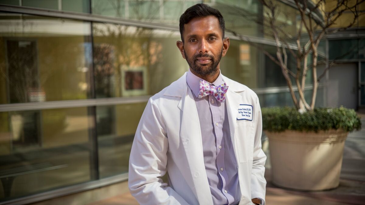 Jerome Chelliah is one of three male OB-GYN residents at Kaiser Santa Clara out of a total of 16. Next year, he'll probably be the only man in the program.