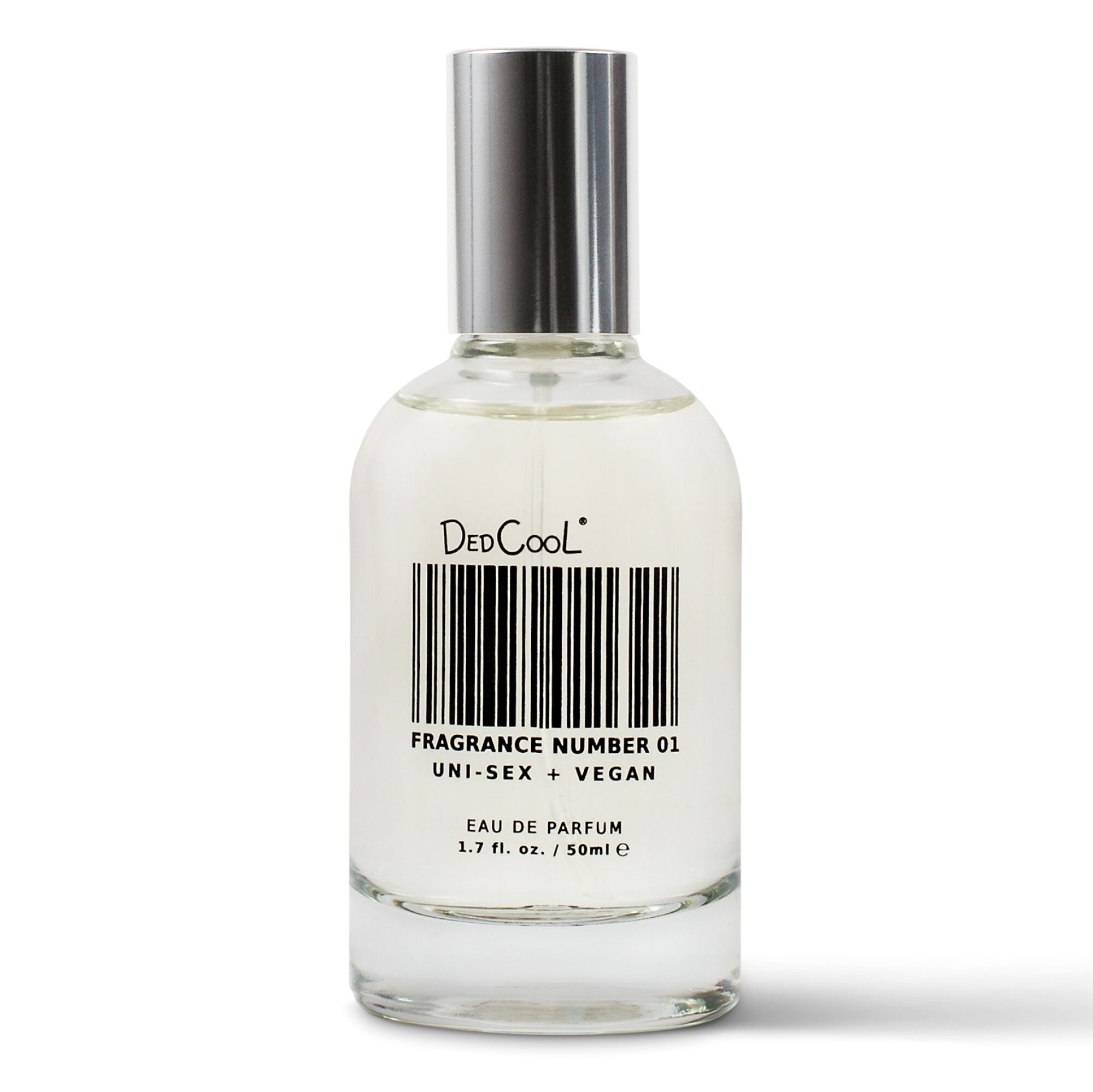 A clear bottle of DedCool fragrance.
