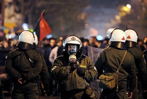 Rioting in Greece - police cordon
