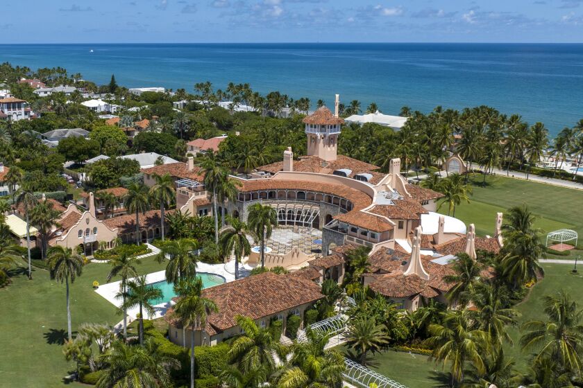 FILE - An aerial view of former President Donald Trump's Mar-a-Lago club in Palm Beach, Fla., on Aug. 31, 2022. The Justice Department issued a subpoena for the return of classified documents that Trump had refused to give back, then obtained a warrant and seized more than 100 documents during a dramatic August search of his Florida estate, Mar-a-Lago. (AP Photo/Steve Helber, File)