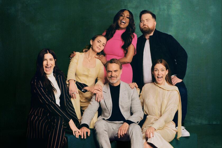 EL SEGUNDO, CA - APRIL 29: (L-R) Kathryn Hahn, Emily Blunt, Murray Bartlett, Niecy Nash-Betts, Paul Walter Hauser and Riley Keough photographed for the 2023 Emmy Roundtables - Limited Series in the Los Angeles Times headquarters in El Segundo, CA on April 29, 2023. (Alex Harper / For The Times)