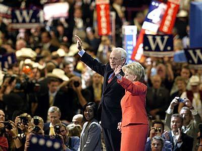 Vice President Dick Cheney and his wife, Lynne, acknowledge the audience.