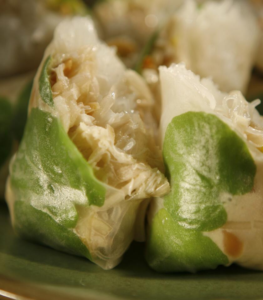 Dungeness crab spring rolls with endive and almonds