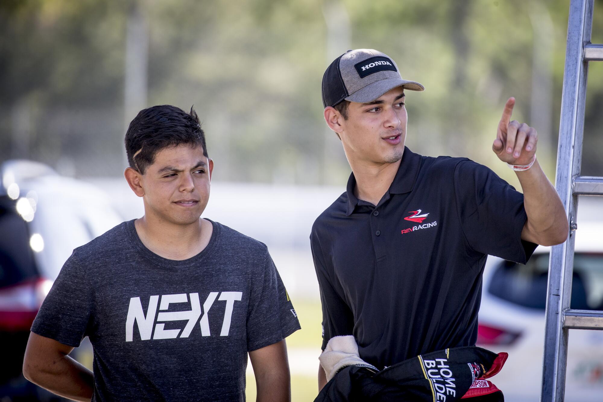 NEW SMYRNA BEACH, FLORIDA - OCTOBER 23: Ryan Vargas, L, and Perry Patino, NASCAR Drive for Diversity Combine.