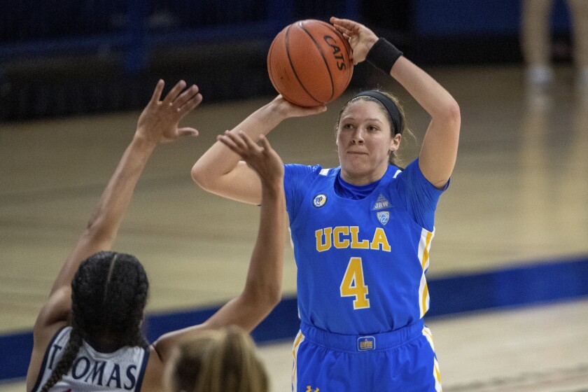 UCLA Bruins guard Lindsey Corsaro shoots the ball against the Arizona Wildcats.
