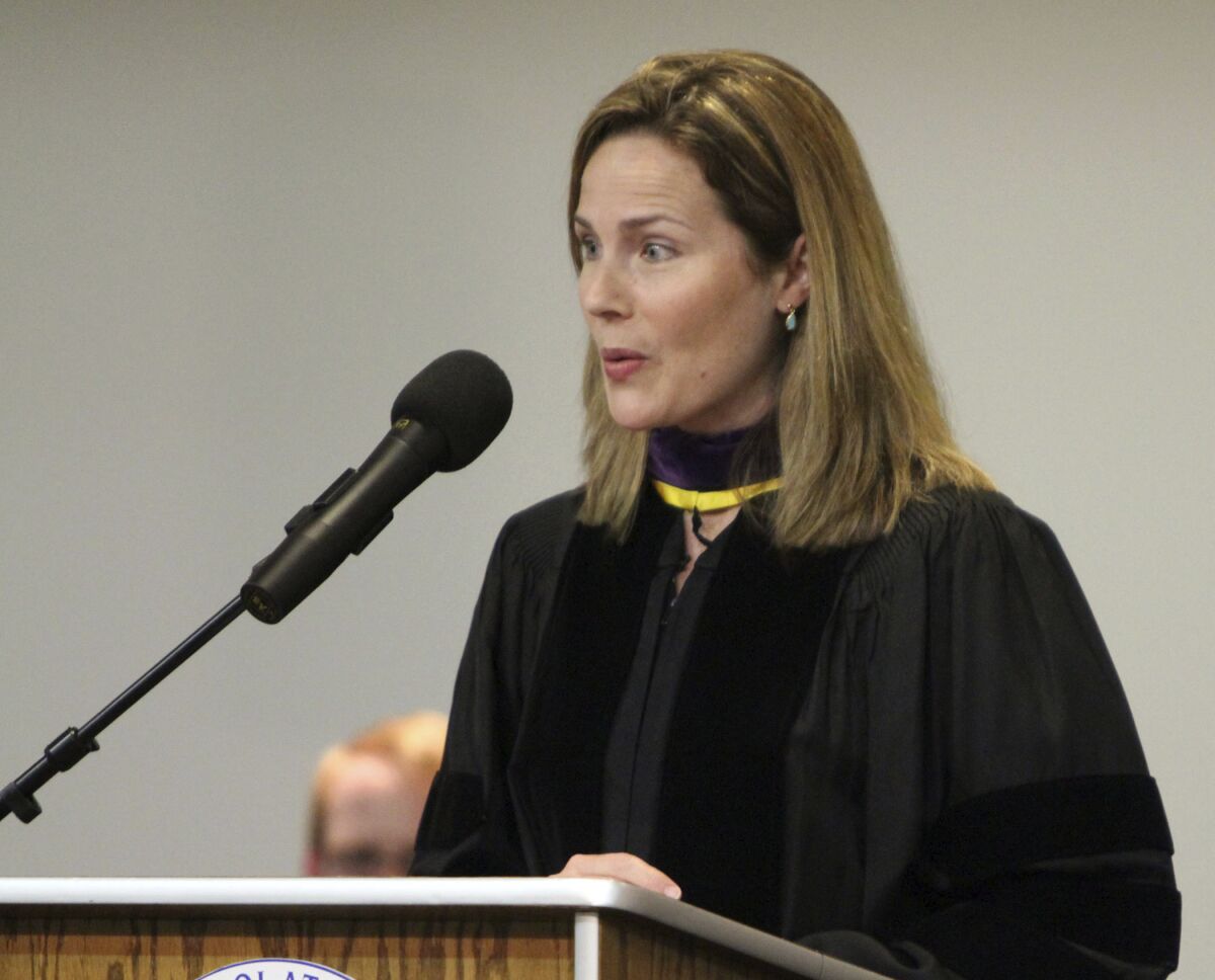 Amy Coney Barrett speaking in South Bend, Ind., in 2011