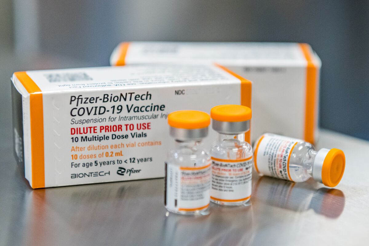 Photo provided by Pfizer shows kid-size doses of its COVID-19 vaccine.