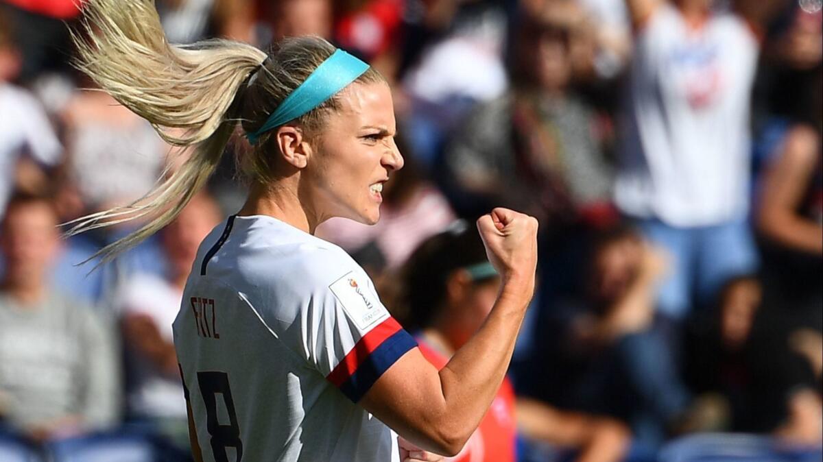 U.S. midfielder Julie Ertz celebrates after scoring a goal during a victory over Chile in group play at the Women's World Cup in France on June 16.