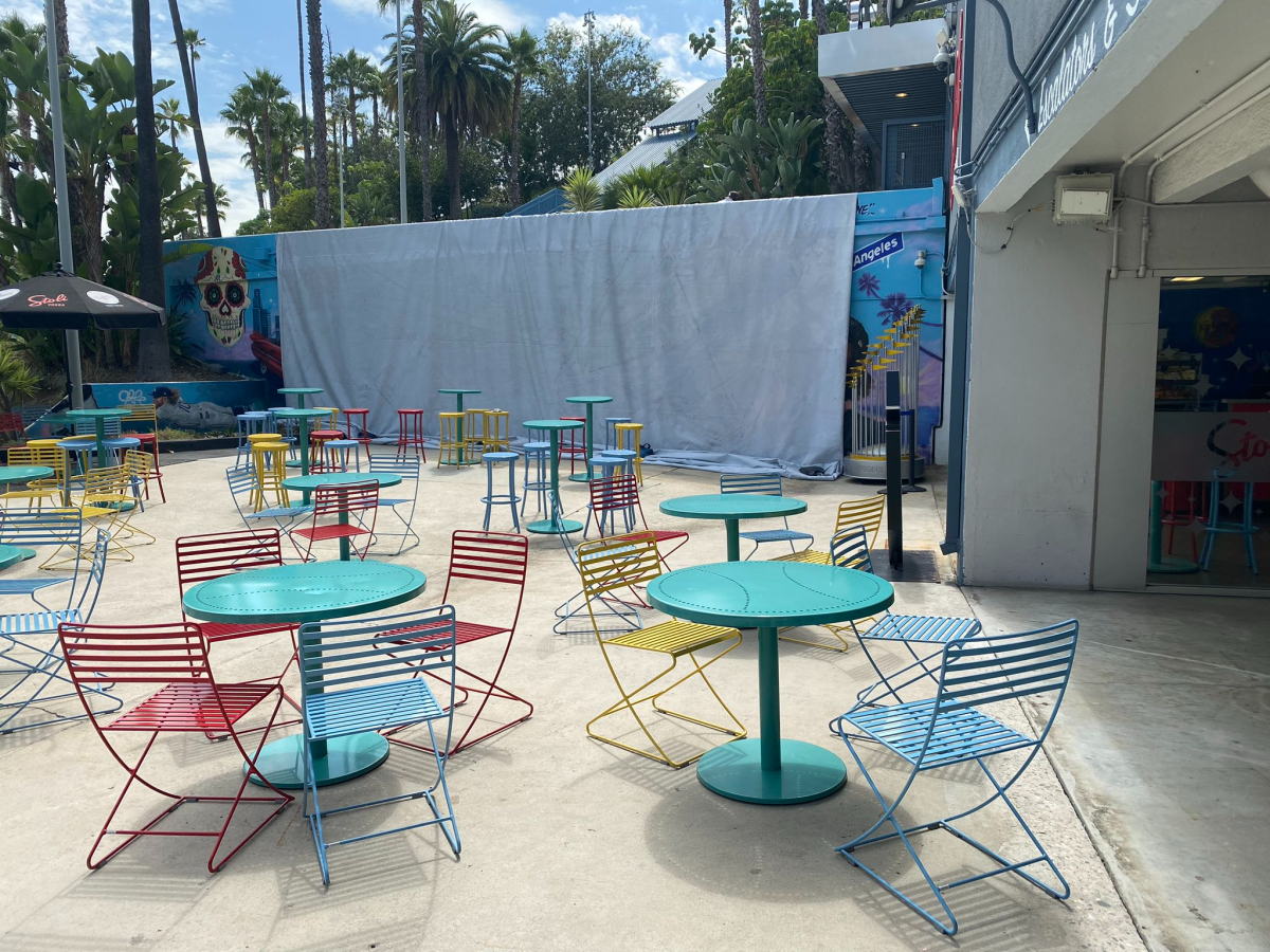 A mural featuring Dodgers pitcher Julio Urías is covered with a sheet at Dodger Stadium.