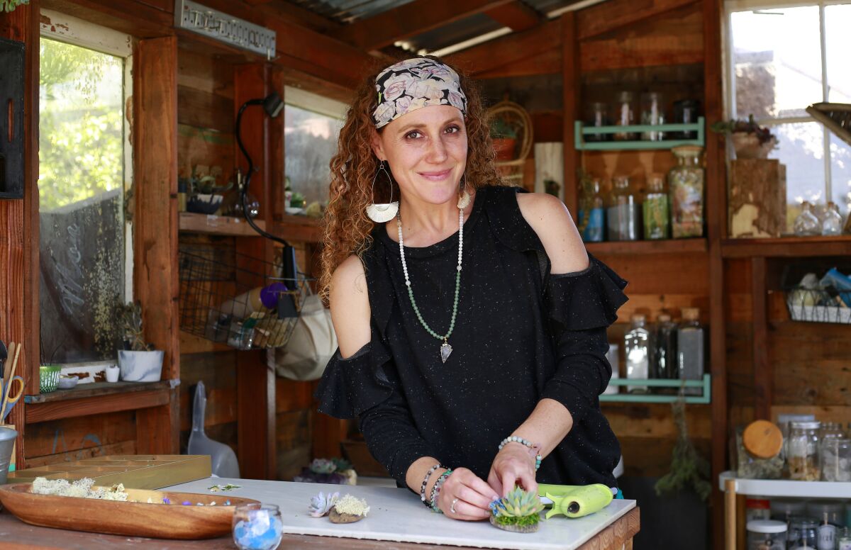 Rachael Cohen, here in her backyard workshop, is the owner of Infinite Succulent and has written a book by the same name.
