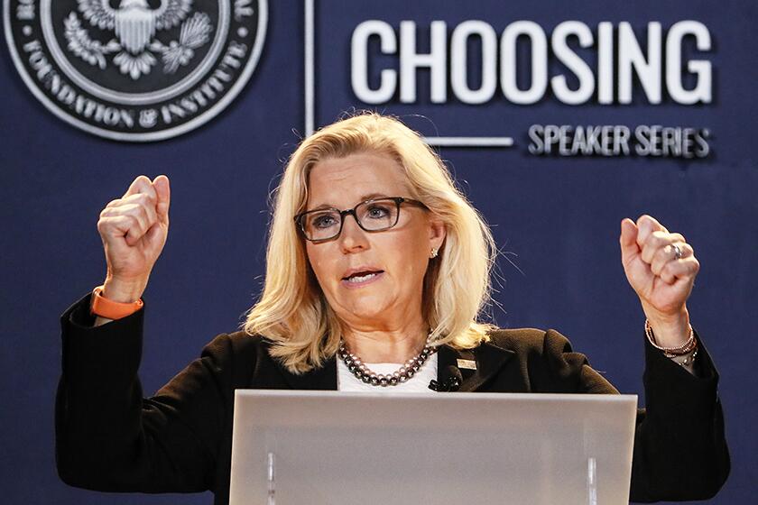 Rep. Liz Cheney, the vice chair of the congressional committee investigating Jan. 6, speaks at the Reagan Library in Simi Valley.