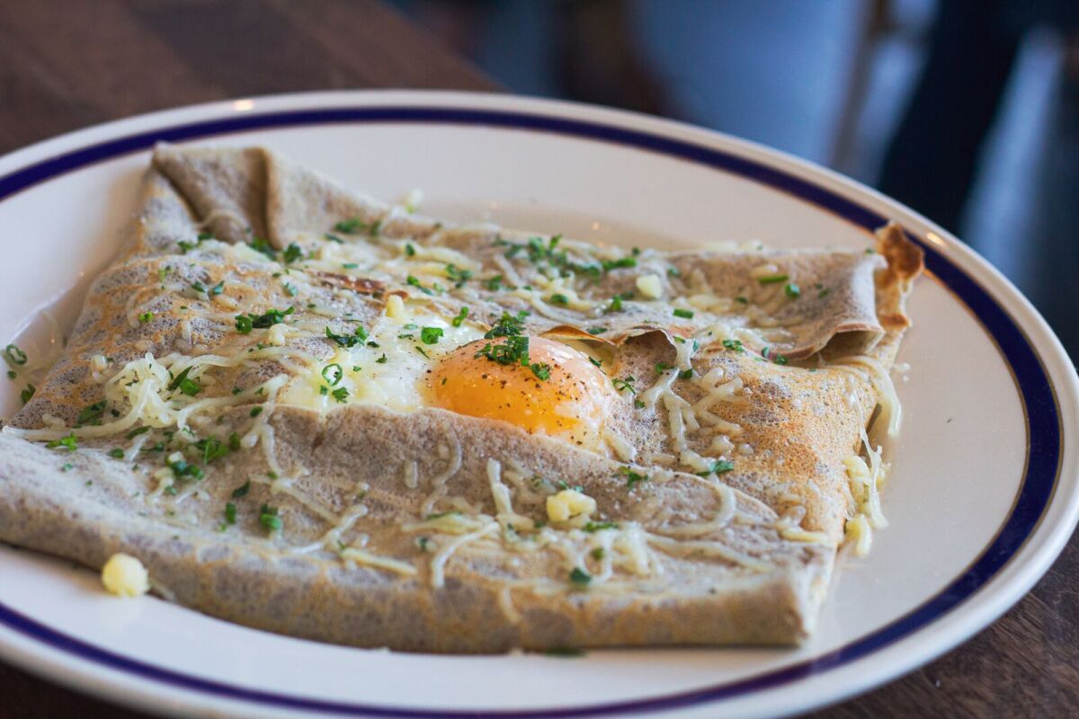 Buckwheat crepes, one of the brunch dishes at newly opened Little Frenchie in Coronado.