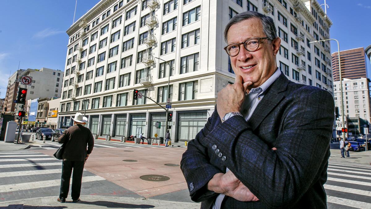 Developer Dan Rosenfeld in front of Junipero Serra State Office Building in downtown Los Angeles, a historic department store he helped renovate.
