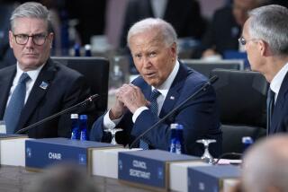 President Joe Biden makes opening remarks during the NATO summit in Washington, Wednesday July 10, 2024, next to NATO Attorney General Jens Stoltenberg, right, and British Prime Minister Keir Starmer, left. (AP Photo/Jacquelyn Martin)