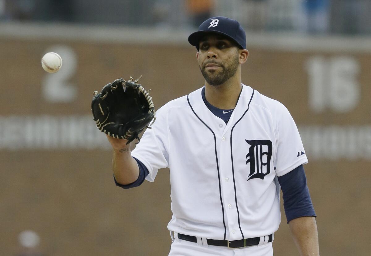 Detroit Tigers starting pitcher David Price waits on a new ball during the first inning of a game against the Baltimore Orioles on July 18.