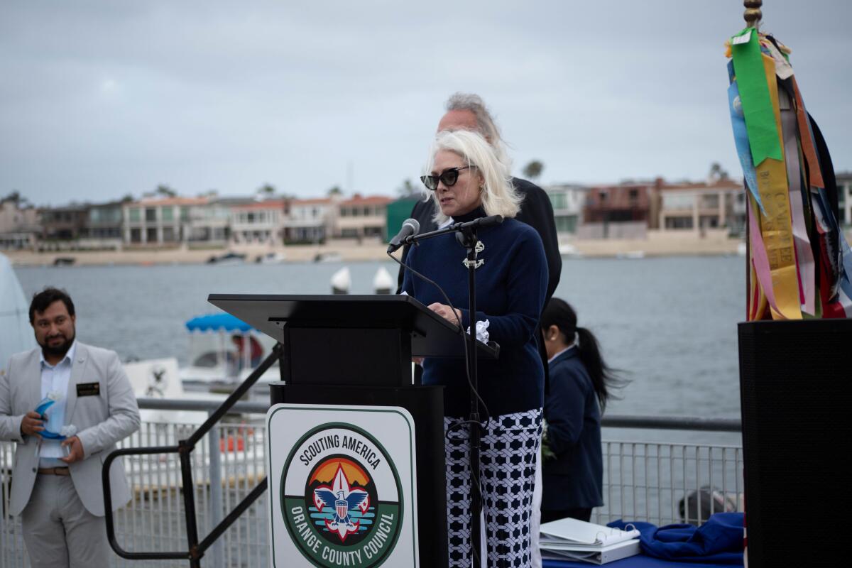 Anne Wortmann shares remarks after receiving the 2025 Good Sea Scout Award.