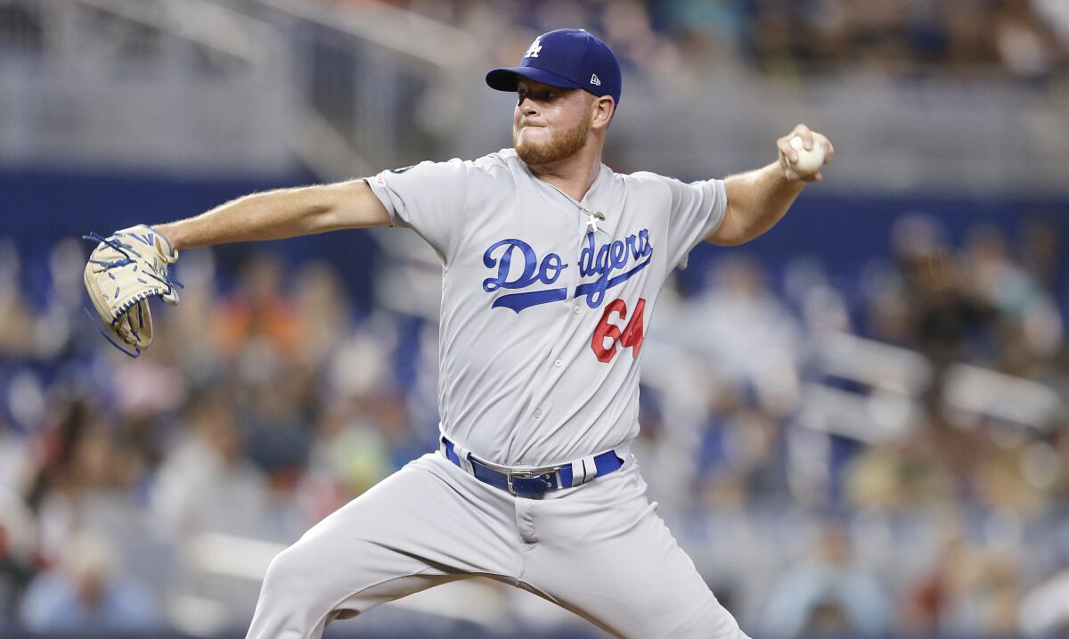 Dodgers reliever Caleb Ferguson pitches Miami Marlins on Aug. 15.