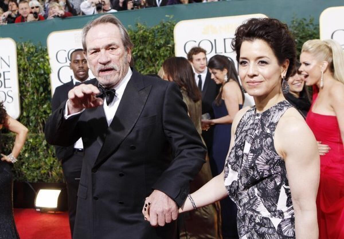 Tommy Lee Jones with his wife at the Golden Globe Awards show at the Beverly Hilton Hotel.