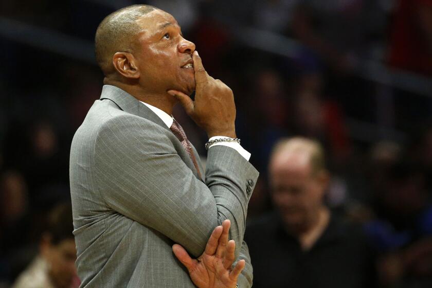 Los Angeles Clippers' head coach Doc Rivers during an NBA basketball game against Oklahoma City Thunder Friday, Oct. 19, 2018, in Los Angeles. (AP Photo/Ringo H.W. Chiu)