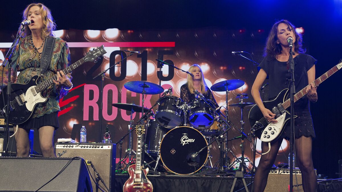 The Bangles perform Sunday at KAABOO Del Mar. From left are band members Vicki Peterson, Debbi Peterson, and Susanna Hoffs.