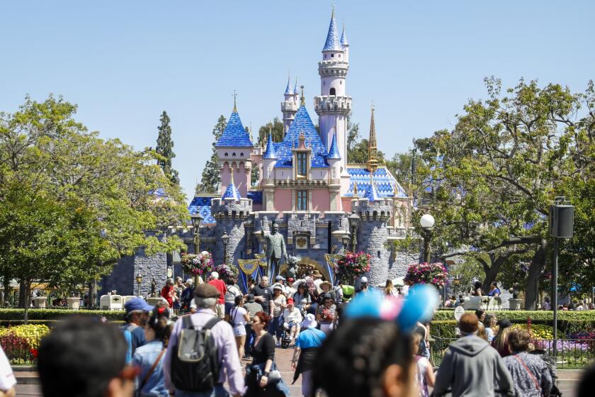 ANAHEIM, CA--MAY 29, 2019--Sleeping Beauty Castle, at the end of Main Street, in Disneyland Resort, on media preview day of the new "Star Wars: Galaxy?s Edge," in Anaheim, CA, May 29, 2019. Members of the media roam the new territory, positioned beyond "Frontierland," at the back of the property. (Jay L. Clendenin / Los Angeles Times)