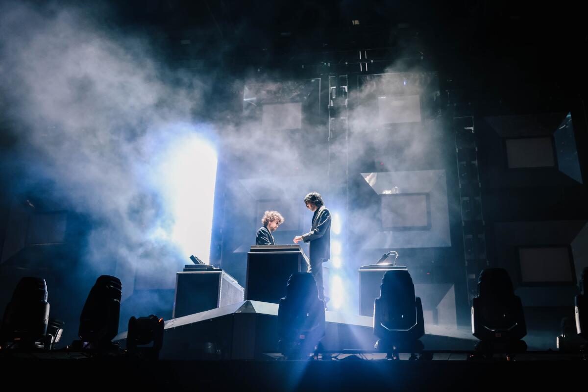     Justice performs on stage at the Coachella Valley Music and Arts Festival on Friday, April 12, 2024 in Indio, CA. 