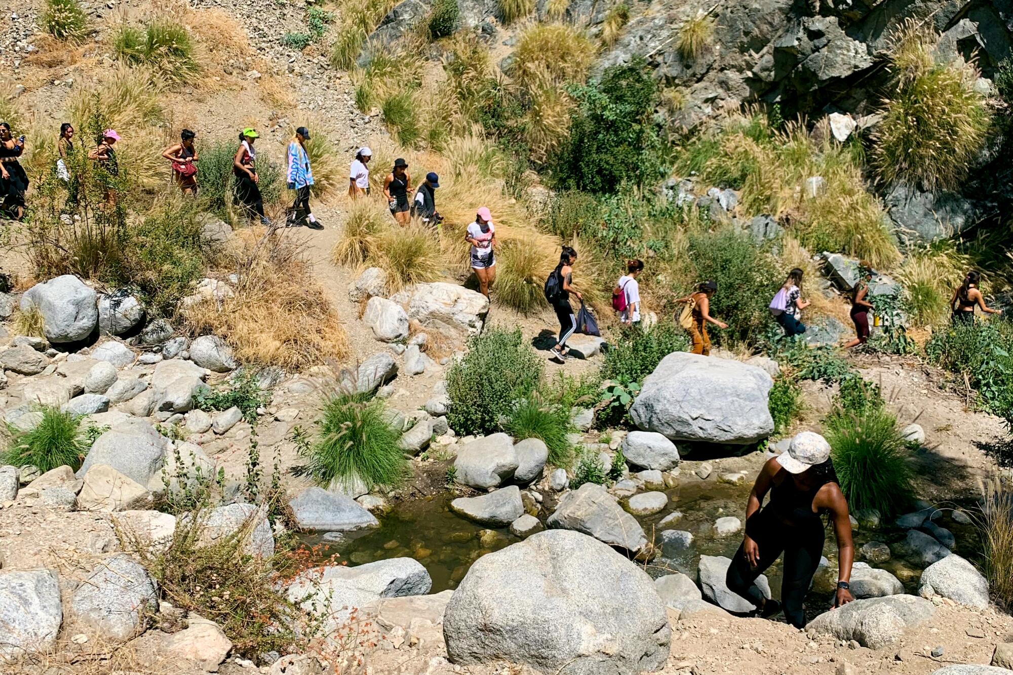 Hike Clerb participants on the trail at Eaton Canyon Falls.