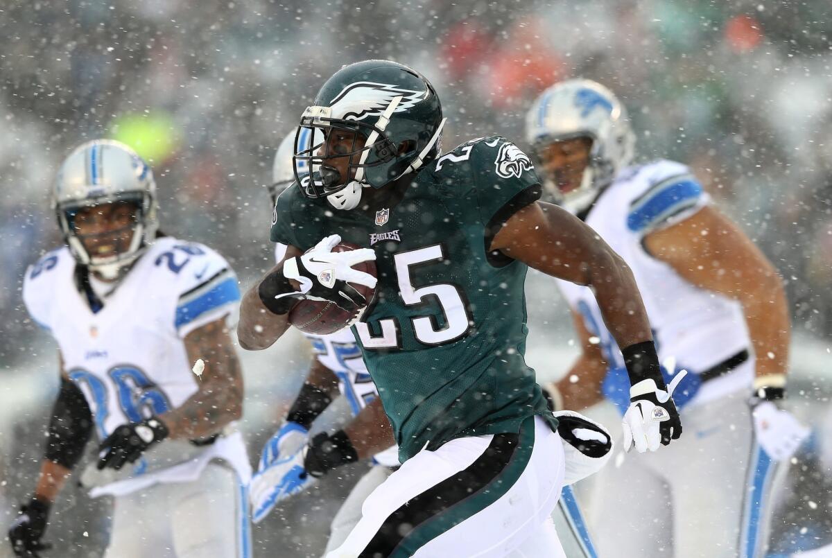 Philadelphia running back LeSean McCoy carries the ball during the third quarter of the Eagles' 34-20 comeback win over the Detroit Lions on Sunday.