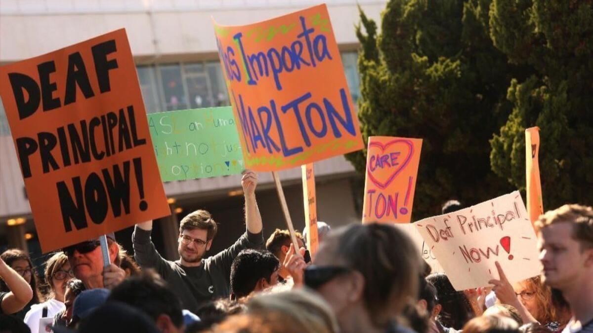 Parents, students and alumni of the Marlton School in Baldwin Hills rally to demand new leadership.