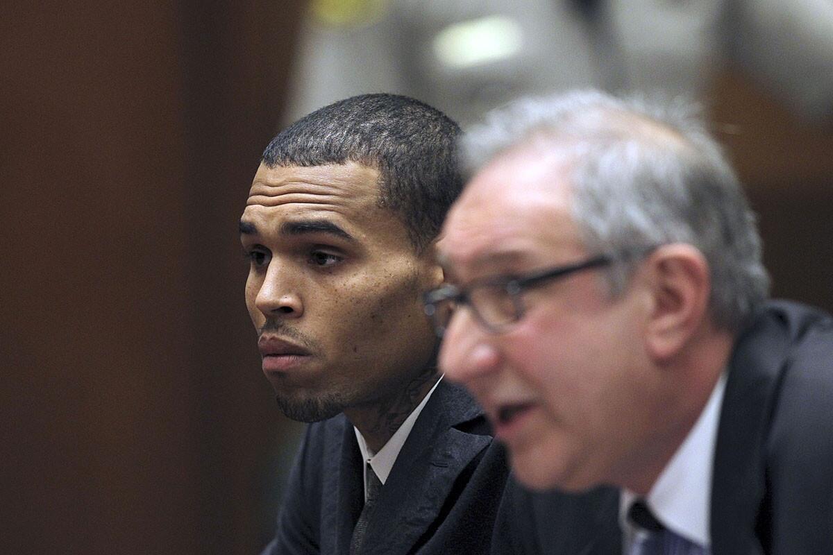Chris Brown in court with attorney Mark Geragos on Wednesday.