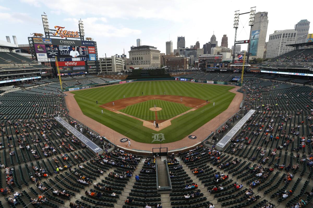 A view of Comerica Park in Detroit during a game between the Tigers and Baltimore Orioles in 2019.