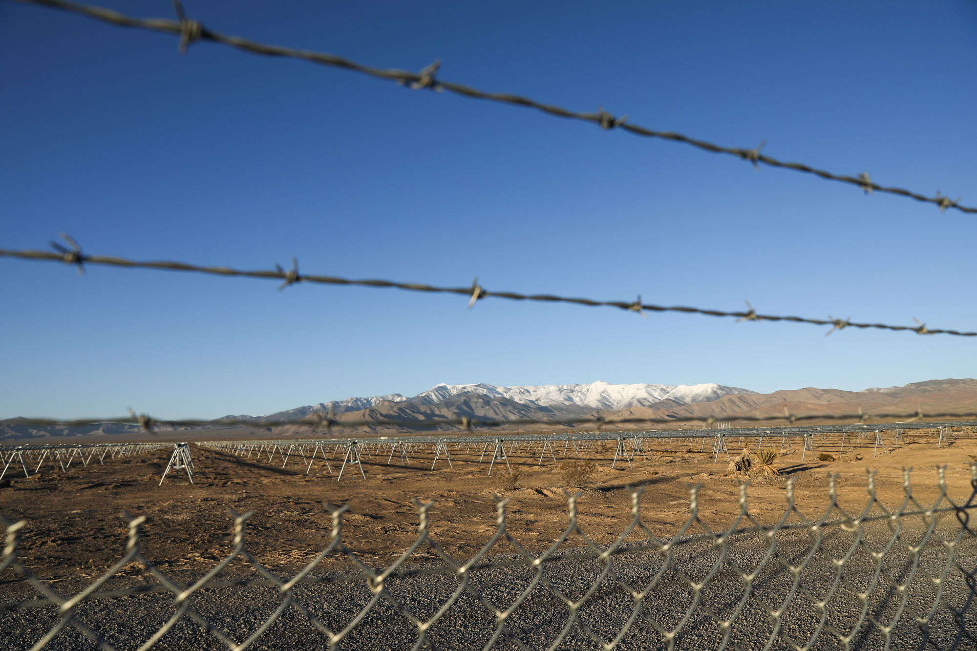 The Yellow Pine solar construction site, seen through a fence surrounding the project.